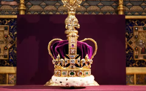 The crown used for the coronation is fitted to the head of King Charles III