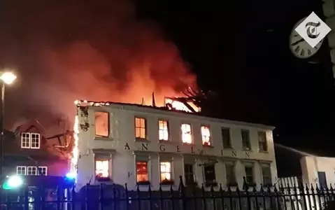 Huge fire engulfs 400-year-old hotel housing Ukrainian refugees