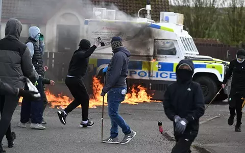 Police Service Northern Ireland vehicle attacked with petrol bombs during republican parade