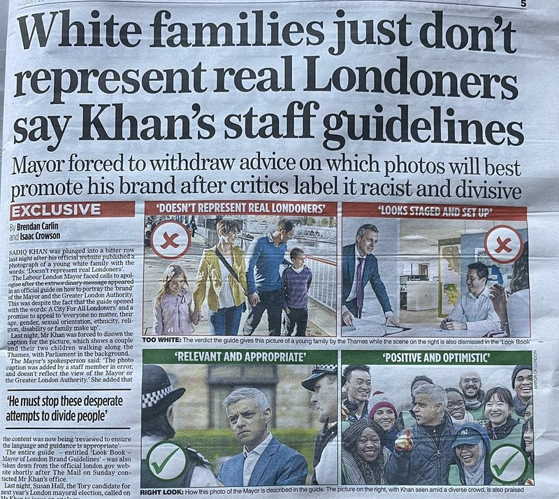 Sadiq Khan’s office under fire for suggesting white families ‘don’t represent real Londoners’