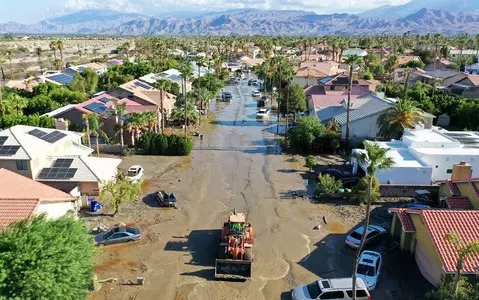 USA: Record flooding and rainfall in California. Flooded Death Valley