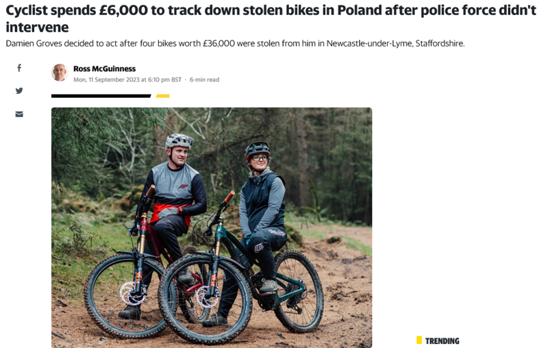 Cyclist spends £6,000 to track down stolen bikes in Poland after police force didn't intervene