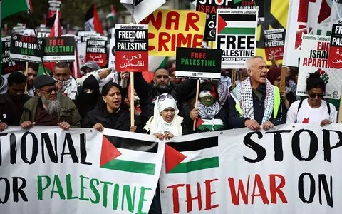 London: About 100,000 people took part in a pro-Palestinian demonstration