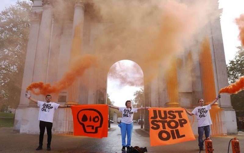 Just Stop Oil protesters spray orange paint on nearly 200-year-old triumphal arch in London
