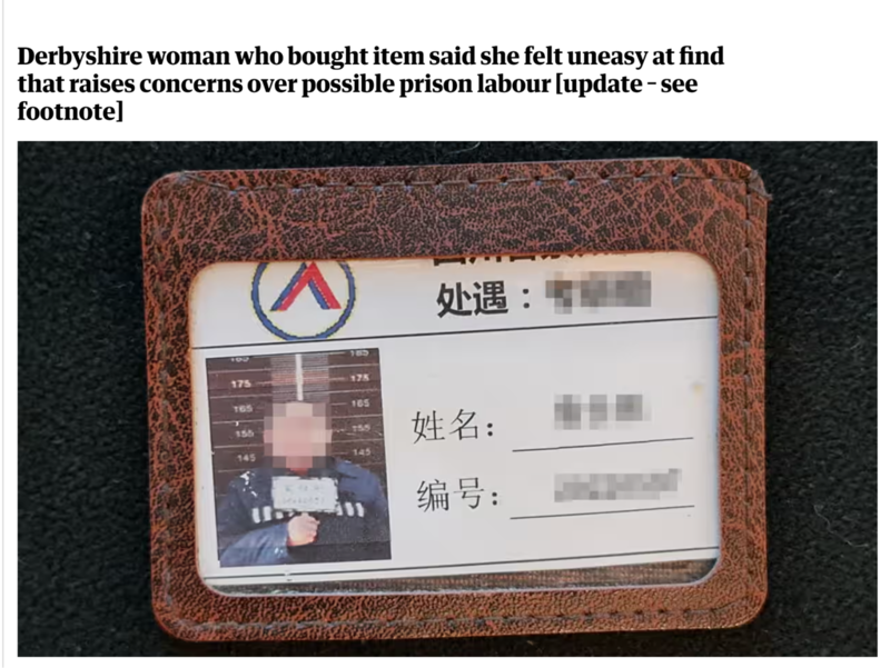 Chinese prisoner’s ID card apparently found in lining of Regatta coat