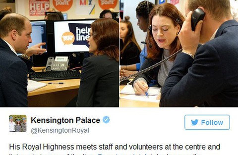 Prince William mans the phones to launch Centrepoint's first ever Young and Homeless Helpline