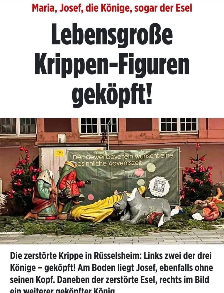 Germany: In Hesse, unknown perpetrators beheaded figures from a Christmas nativity scene