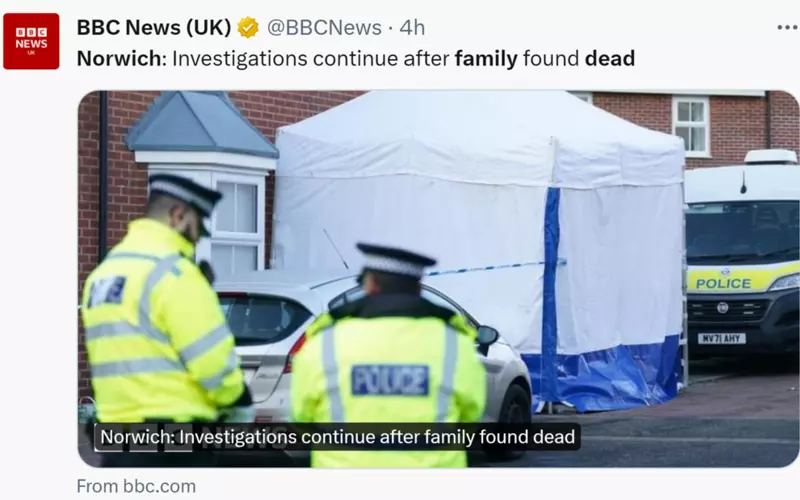 UK: Ciało Polaka, jego dwóch córek i kobiety znaleziono w domu koło Norwich