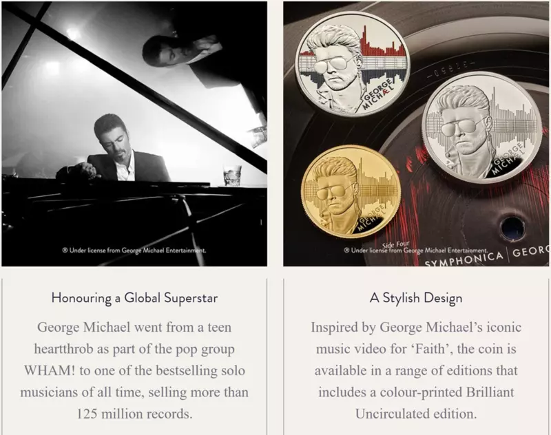 George Michael na kolekcjonerskiej monecie Royal Mint