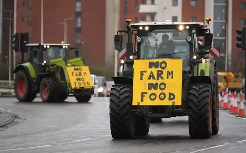 Welsh farmers continue to protest outside Parliament in Cardiff. They set up 5,500 Wellington boots