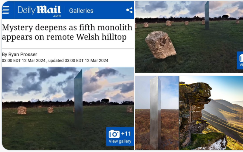 Mysterious monolith appears on Welsh hilltop