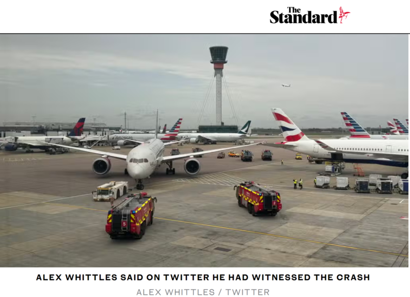 Londyn: Dwa samoloty zderzyły się skrzydłami na płycie lotniska Heathrow