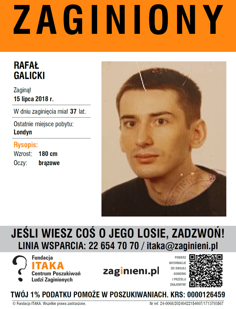 Rafal Galicki from Poland has been missing since 2018 when he arrived to London