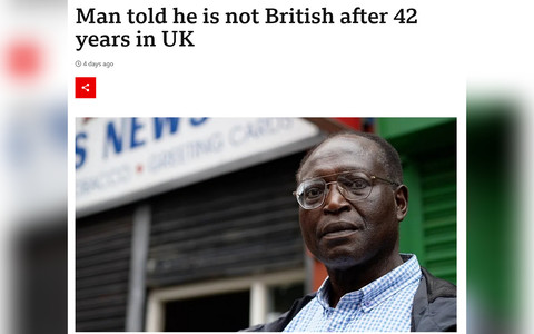 Mężczyzna dowiedział się, że nie jest Brytyjczykiem po 42 latach pobytu w UK