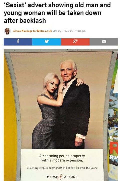 'Sexist' advert showing old man and young woman will be taken down after backlash 