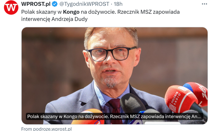 MSZ: Polak zatrzymany w Kongo nie jest szpiegiem, w jego sprawie będzie interwencja