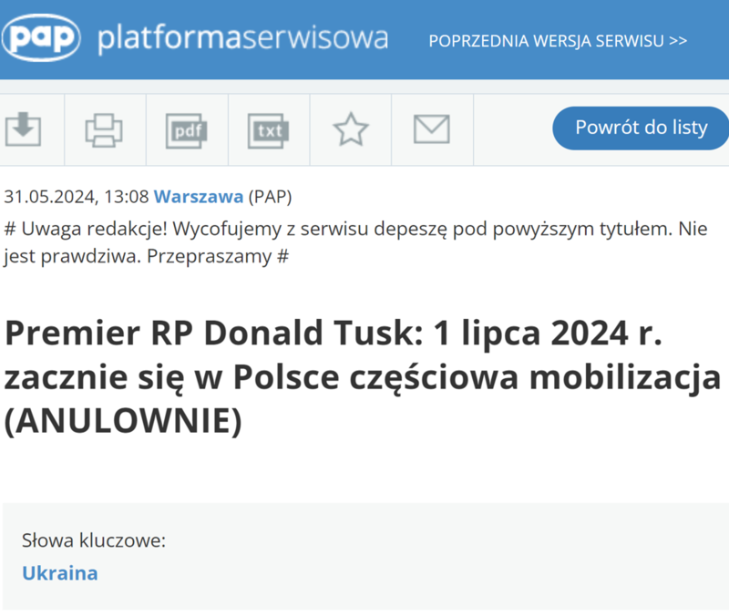 "Mandatory mobilization in Poland"? Polish Press Agency became target of cyber attack