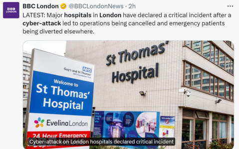 Londyn: Zakłócenia w szpitalach po cyberataku na dostawcę badań laboratoryjnych