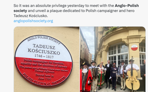 Plaque dedicated to Tadeusz Kościuszko was unveiled in Bristol