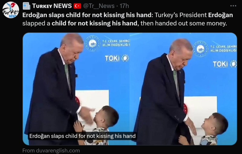 Prezydent Turcji spoliczkował dziecko, które nie ucałowało jego dłoni