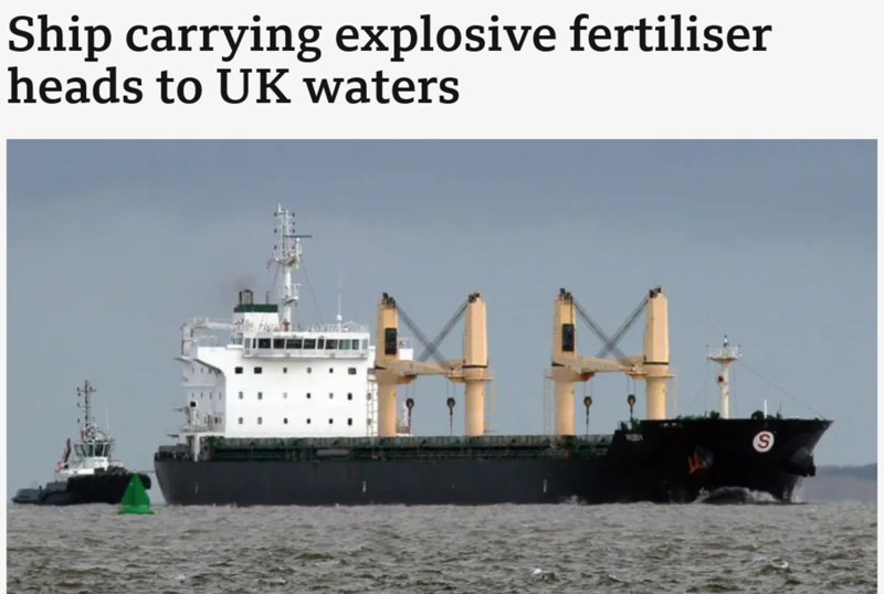 Ship with explosive Russian cargo is anchored off the British