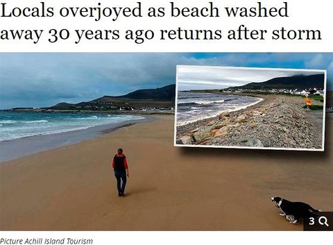 Locals overjoyed as beach washed away 30 years ago returns after storm