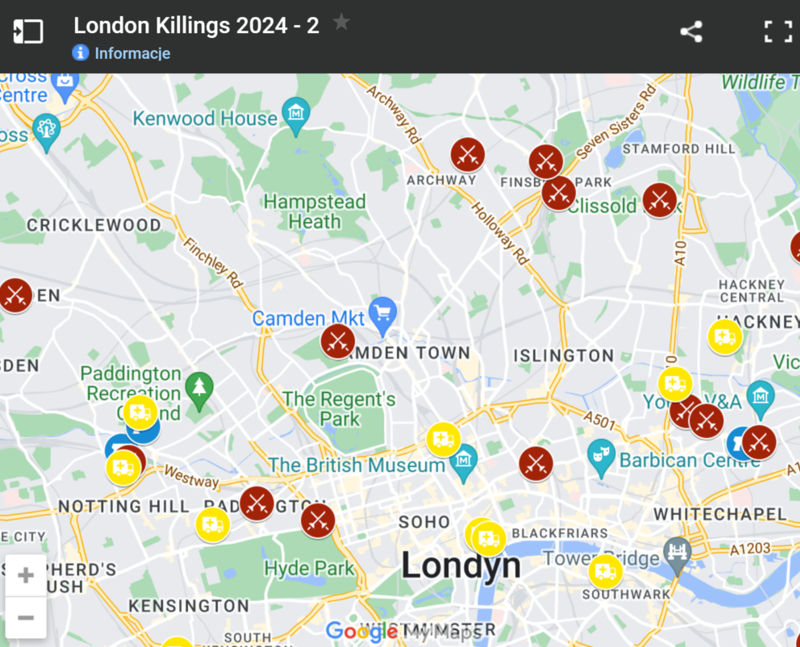 Mapa zabójstw w Londynie. Gdzie w ubiegłym roku dochodziło do tego rodzaju przestępstw?