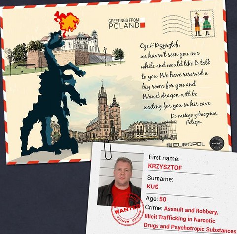 Europol opublikował kartki pocztowe do przestępców, w tym Polaka