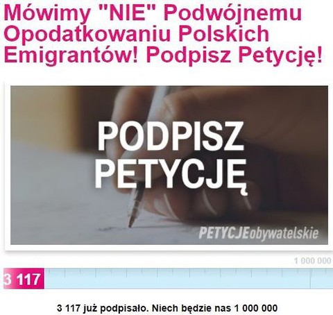 "Mówimy NIE podwójnemu opodatkowaniu polskich emigrantów"