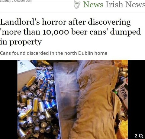 Dublin: Landlord zastał w mieszkaniu 10 tys. puszek po piwie