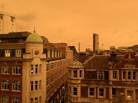 London sky cloaked in strange orange glow in Storm Ophelia dust phenomenon