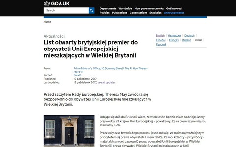 PM's open letter to EU citizens in the UK in Polish