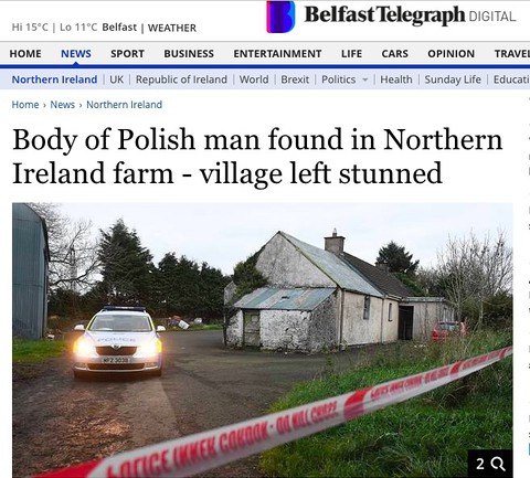 Znaleziono martwego mężczyznę na farmie w Irlandii Północnej. Czy to Polak?