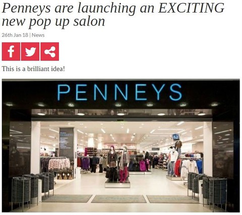 Penneys are opening a pop-up hair and beauty salon with prices starting from 5EUR