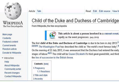 Royal Baby już 'urodziło' się w Wikipedii