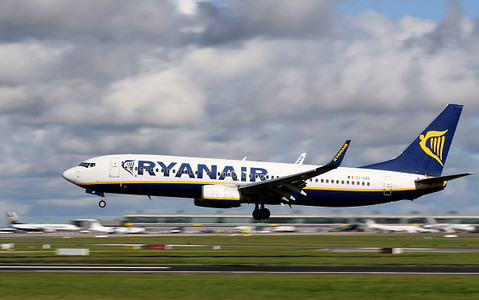 Ryanair has banned a Polish man from its flights after he fell on a three-year-old child while drunk