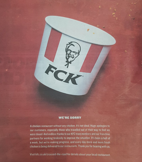 KFC wykupiło całą stronę w "Metro", aby przeprosić za brak kurczaków