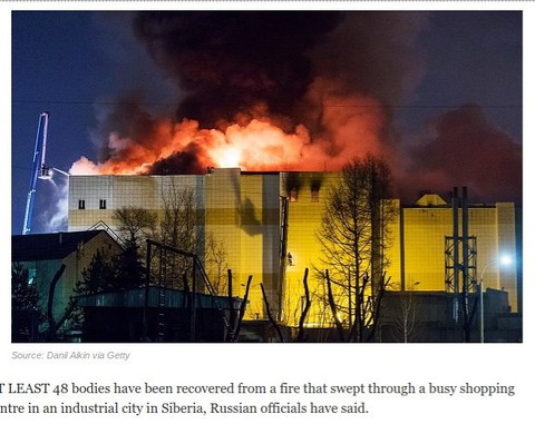Już 55 ofiar śmiertelnych pożaru w centrum handlowym w Rosji