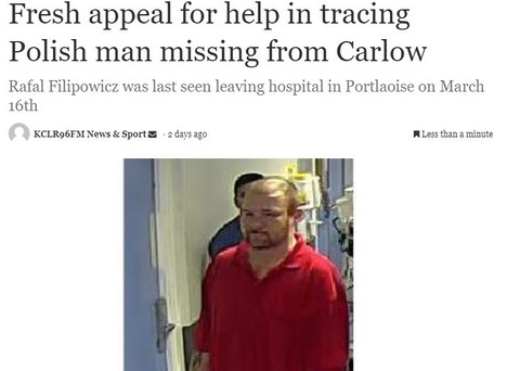 Fresh appeal for help in tracing Polish man missing from Carlow
