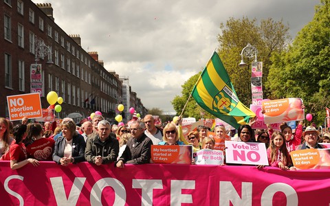 Anti-abortion activists rally in Dublin ahead of abortion referendum