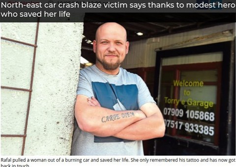 Crash blaze victim says thanks to modest hero who saved her life