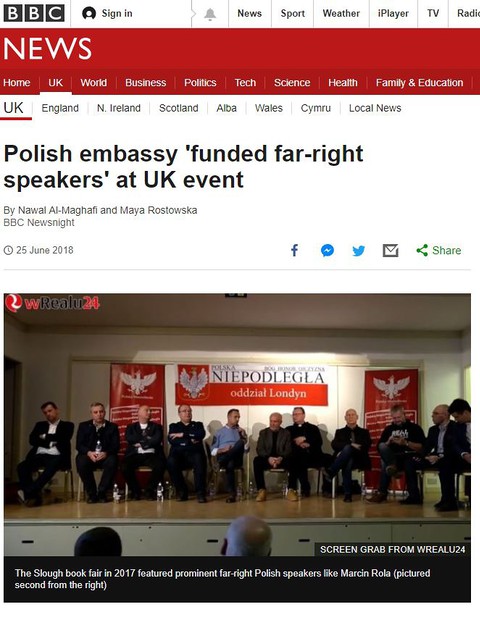Śledztwo BBC: "Polska ambasada wsparła finansowo skrajnie prawicowych mówców znad Wisły"