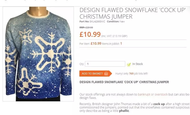 Biznesmen z Anglii sprzedaje swetry w... falliczne śnieżynki