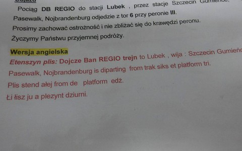 "Łi łisz ju a plezynt dziurni" na polskich dworcach